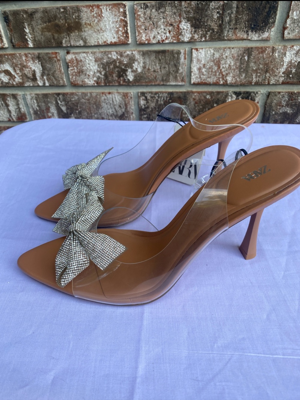 NWT Zara Mule Sandals with Silver Crystal Bow - Picture 3 of 5
